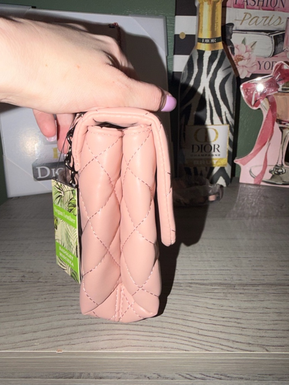 Badgley Mischka Quilted Pink Leather Crossbody Bag - Picture 9 of 12